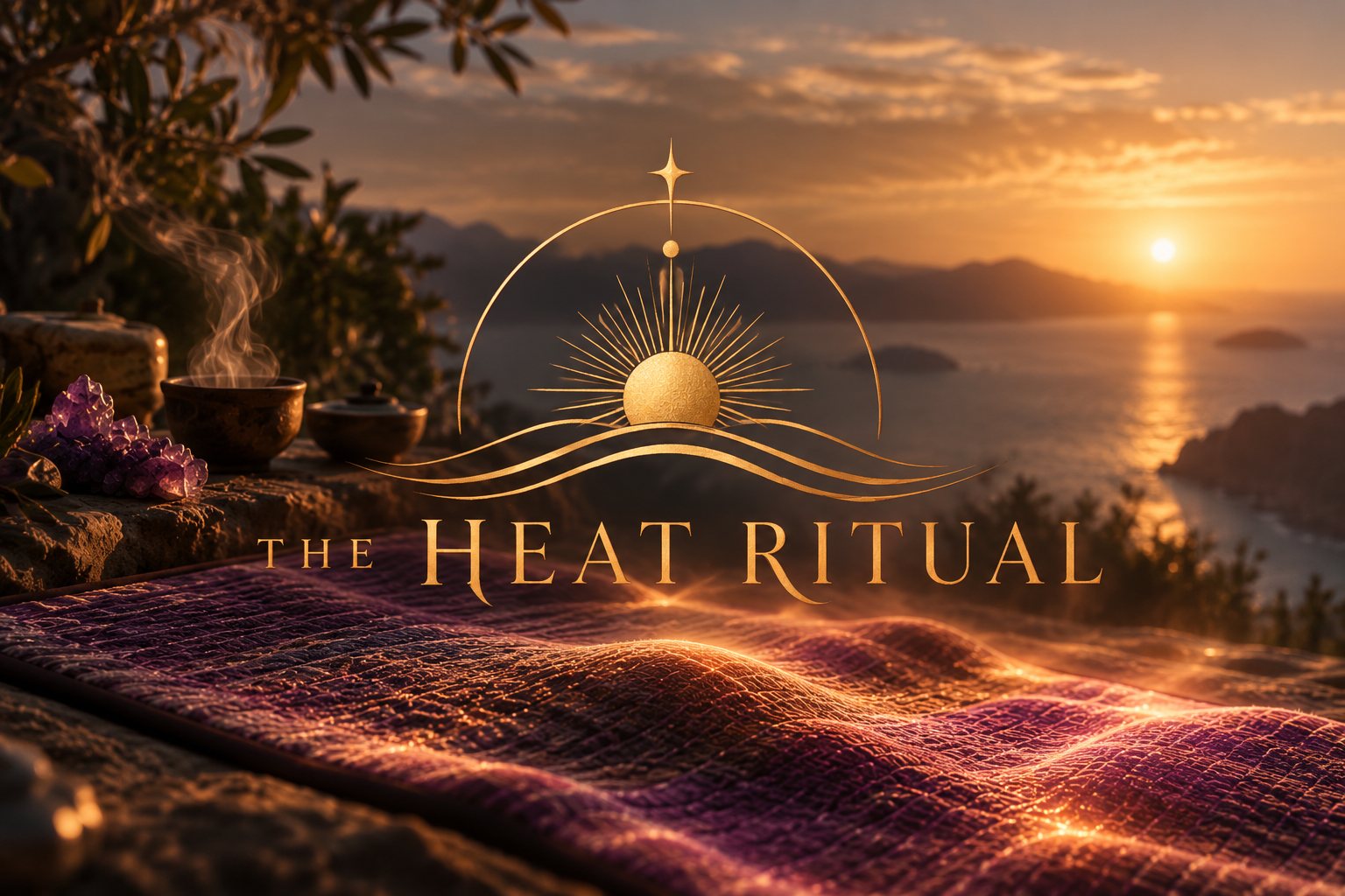 Sunset over the sea with tea, amethyst and a BioMat